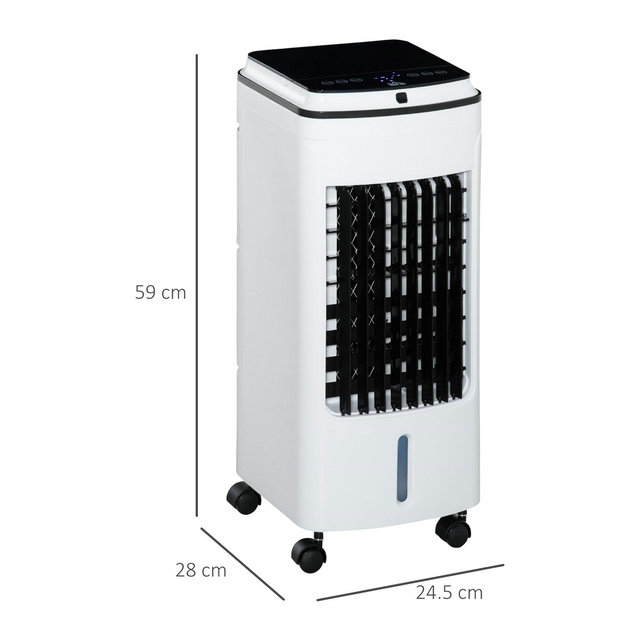 HOMCOM 3-in-1 Evaporative Air Cooler With 4L Water Tank, Portable Fan Cooler With Automatic Oscillation, Timer, Remote, White