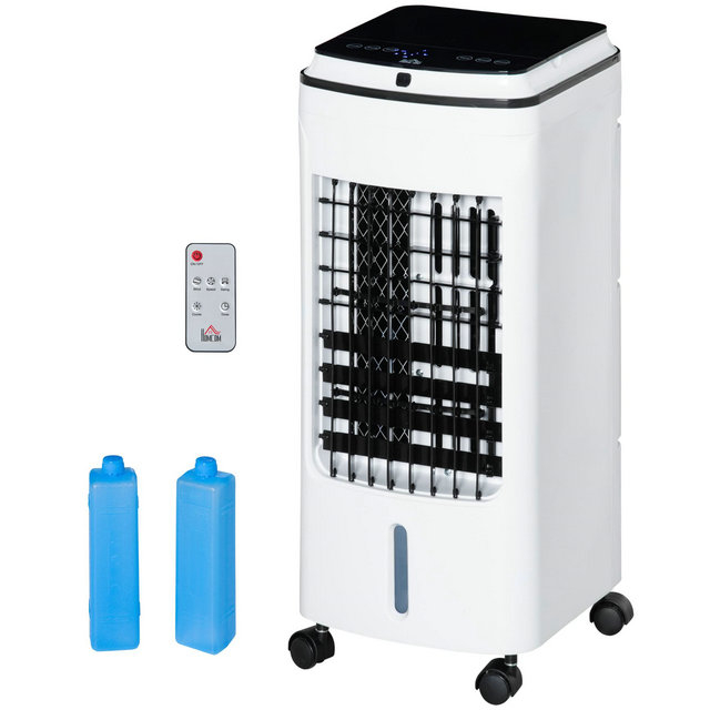 HOMCOM 3-in-1 Evaporative Air Cooler With 4L Water Tank, Portable Fan Cooler With Automatic Oscillation, Timer, Remote, White