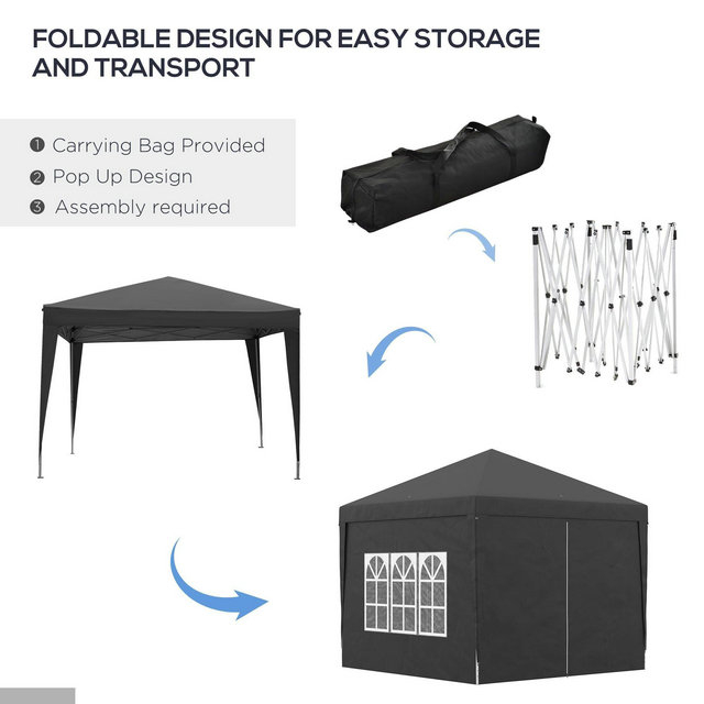 Outsunny 3mx3m Pop Up Gazebo Party Tent Canopy Marquee With Storage Bag