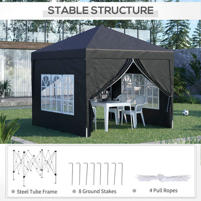 Outsunny 3mx3m Pop Up Gazebo Party Tent Canopy Marquee With Storage Bag