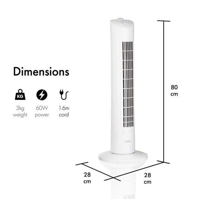 VonHaus Oscillating Tower Fan - 31” Upright Cooling Fan For Home or Office