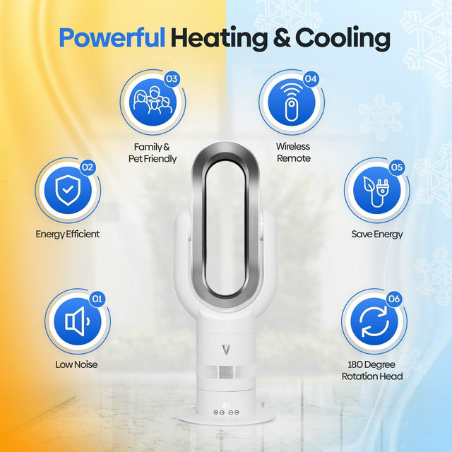 Vortex Air Bladeless Tower Fan Heater - Oscillating (Hot & Cold)