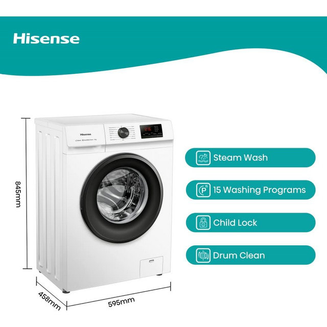 Hisense WFVB7012EM 1 Series Washing Machine - 7kg - 1200 Spin - White - Freestanding