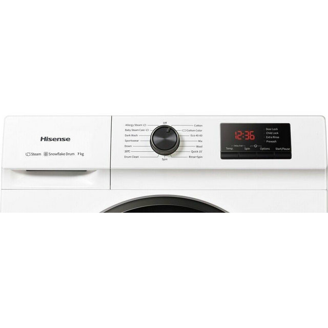 Hisense WFVB7012EM 1 Series Washing Machine - 7kg - 1200 Spin - White - Freestanding