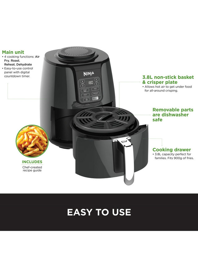 Ninja AF100UK 3.8L Air Fryer Black Fryers