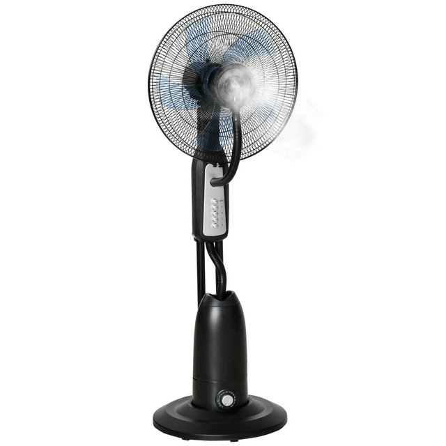 HOMCOM Pedestal Fan With Water Mist Spray Standing Fan w/ 2.8L Water Tank Black