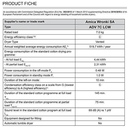 Amica ADV7CLCW 7kg Vented Tumble Dryer