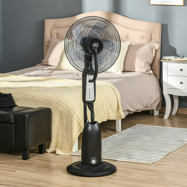 HOMCOM Pedestal Fan With Water Mist Spray Standing Fan w/ 2.8L Water Tank Black