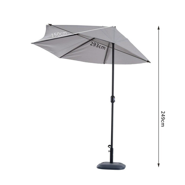 Outsunny Half Round Parasol Garden Umbrella Metal