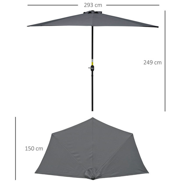 Outsunny Half Round Parasol Garden Umbrella Metal