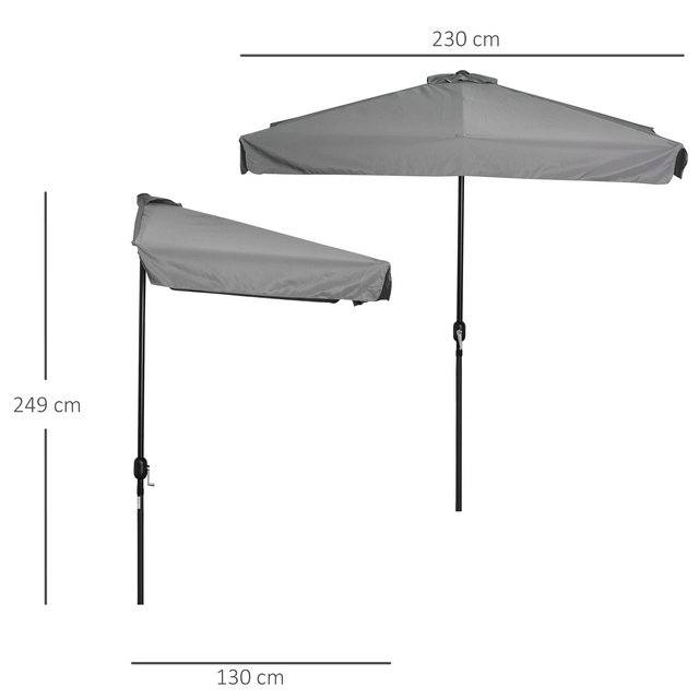 Outsunny Half Round Parasol Garden Umbrella Metal