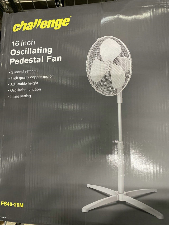 Challenge 16 Inch Oscillating Pedestal Fan - 3 Speed - White