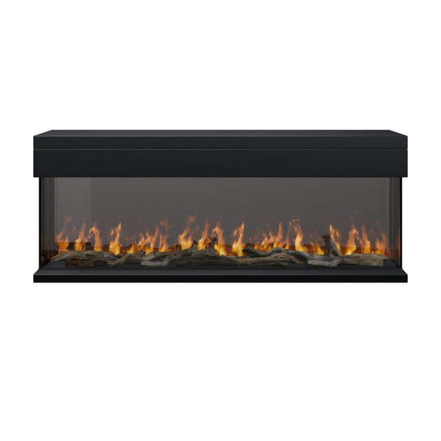 Amberglo Black Inset Media Wall Electric Fireplace With Glass Configurated