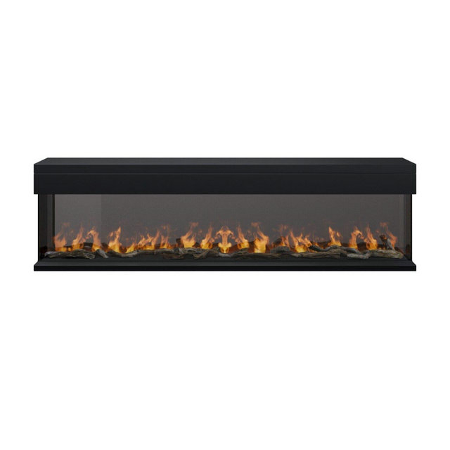 Amberglo Black Inset Media Wall Electric Fireplace With Glass Configurated