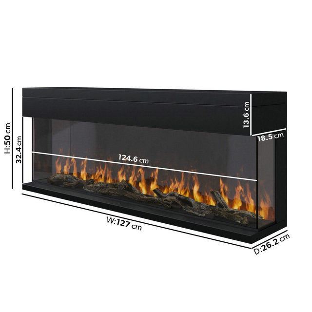 Amberglo Black Inset Media Wall Electric Fireplace With Glass Configurated