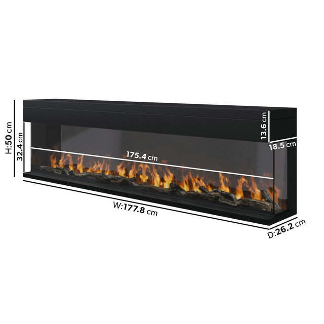 Amberglo Black Inset Media Wall Electric Fireplace With Glass Configurated