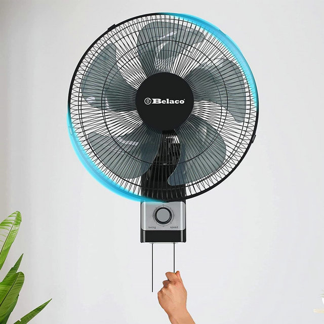 Belaco Wall Fan 16 Inch Wall Mounted 3 Speed Mode Oscillation - Silver / Black