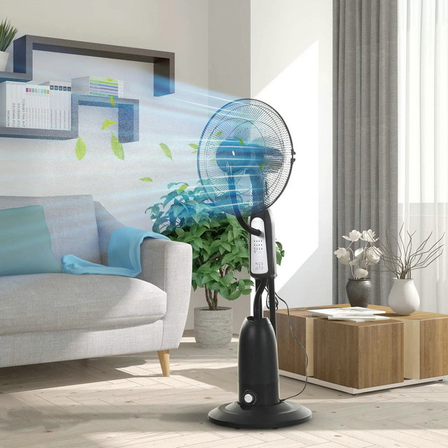 HOMCOM Pedestal Fan With Water Mist Spray Fan w/ 2.8L Water Tank Black