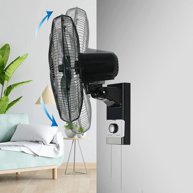 Belaco Wall Fan 16 Inch Wall Mounted 3 Speed Mode Oscillation - Silver / Black