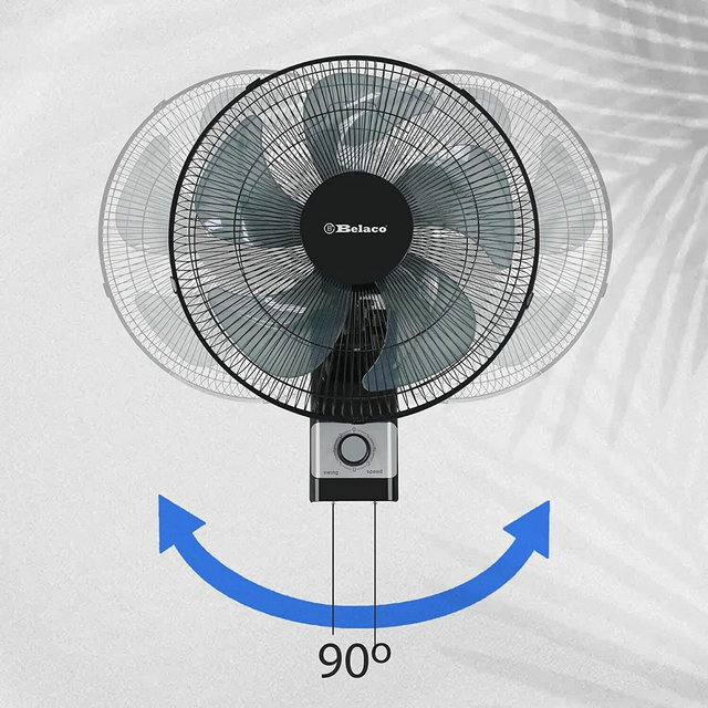 Belaco Wall Fan 16 Inch Wall Mounted 3 Speed Mode Oscillation - Silver / Black