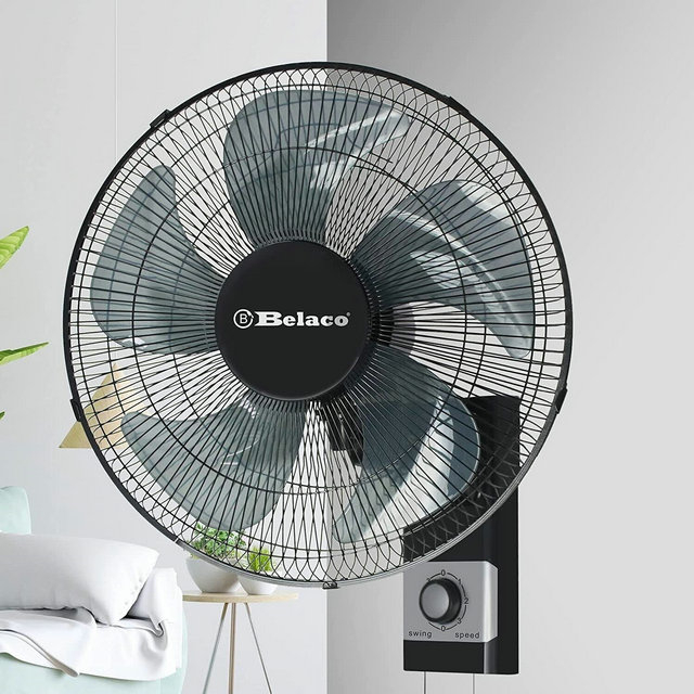 Belaco Wall Fan 16 Inch Wall Mounted 3 Speed Mode Oscillation - Silver / Black