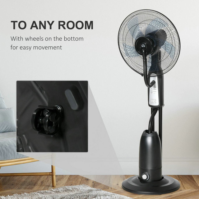 HOMCOM Pedestal Fan With Water Mist Spray Fan w/ 2.8L Water Tank Black