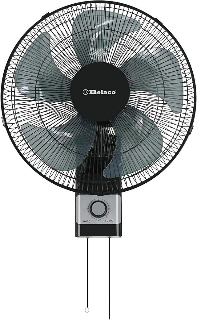 Belaco Wall Fan 16 Inch Wall Mounted 3 Speed Mode Oscillation - Silver / Black