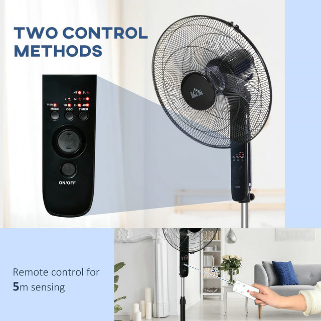 HOMCOM Oscillating Floor Fan w/ Remote Control-Standing Cooling Machine Indoor