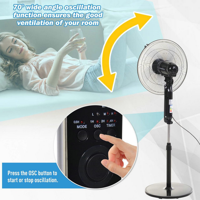 HOMCOM Oscillating Floor Fan w/ Remote Control-Standing Cooling Machine Indoor