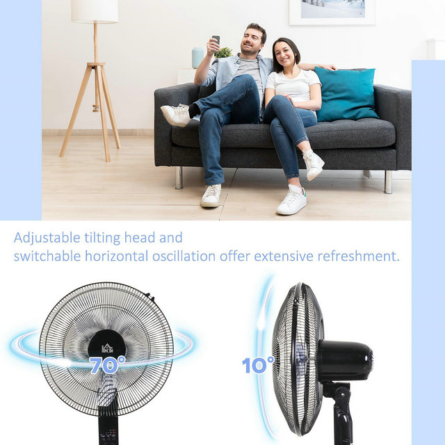 HOMCOM Oscillating Floor Fan w/ Remote Control-Standing Cooling Machine Indoor