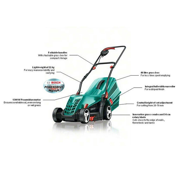 Bosch Rotak 34-13 Electric 1300W Lawnmower - 34cm