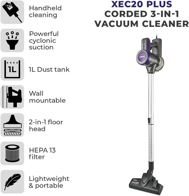 Tower T513005 XEC20 Plus Corded 3 in 1 Vacuum Cleaner