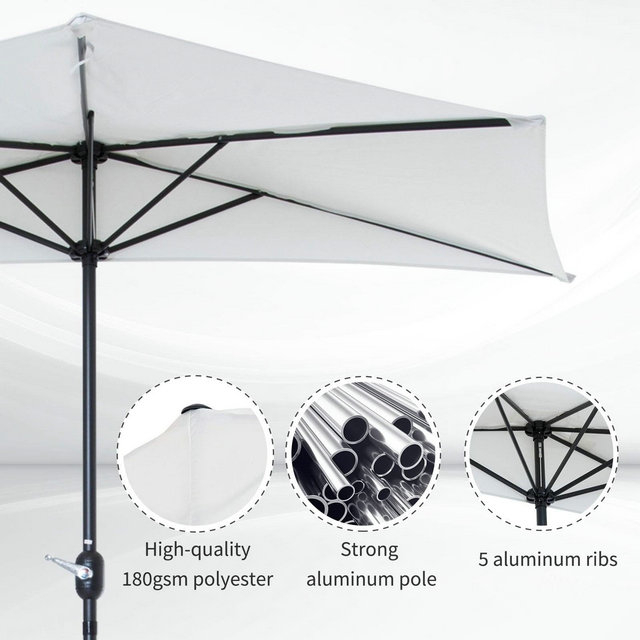 Outsunny Half Round Parasol Garden Umbrella Metal