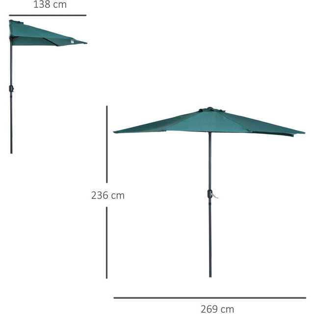 Outsunny Half Round Parasol Garden Umbrella Metal